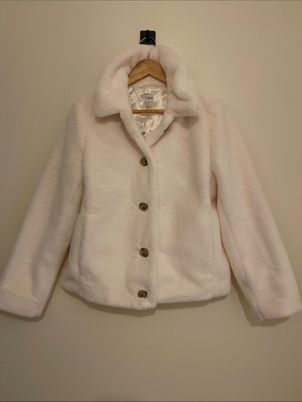 J. Crew Woman’s Faux Fur Button-Up Jacket - Cream Size 8